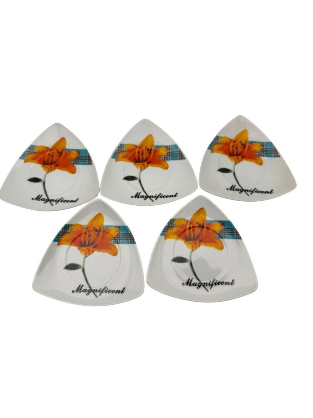 Italian Style Triangular Coasters Orange Lily Design Galaxy Porcellana  Set Of 5